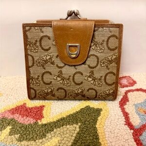 CELINE Unisex Vintage Classic Horse Carriage & Macadam Brown PVC Kiss Lock